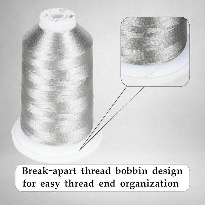 Simthread 2-Pack Trilobal Polyester Thread – 5000M (5500yds) No.40 Tangle-Free, Built-in Thread Lock Spool – Compatible with Brother, Singer, Janome & More,OldGold214+Silver005