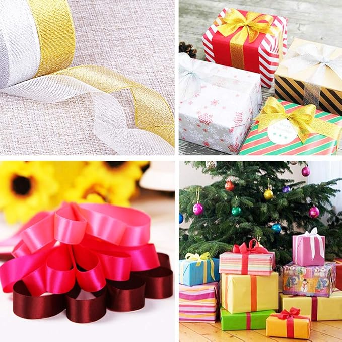 20 Colors 300 Yard Satin Ribbon -18 Silk Ribbon Rolls & 2 Glitter Metallic Ribbon Rolls, 2/5" Wide 15 Yard/Roll, Ribbons Perfect for Crafts, Hair Bows, Gift Wrapping, Wedding Party Decoration and More