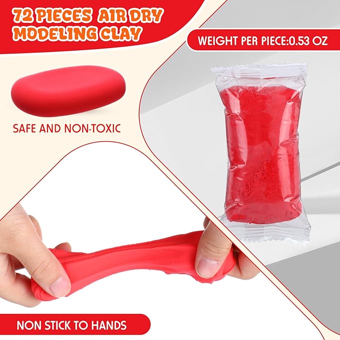 72 Pcs 38oz Air Dry Clay Bulk Modeling Ultra Lightweight Foam Modeling Clay for Kids Adults DIY Gifts Party Arts Crafts and School Project Supplies(Red)