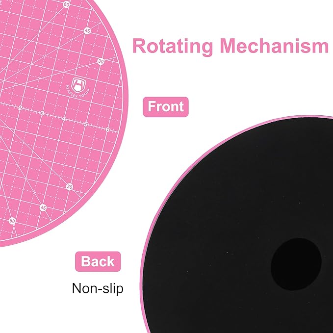 Headley Tools 13"x13" Round Rotating Cutting Mat, Self Healing Mat with 360-Degree Rotation & Anti-Slip Base, Sewing Board Cutting Mat Perfect for Fabric Quilting Leather Hobby Project, Pink