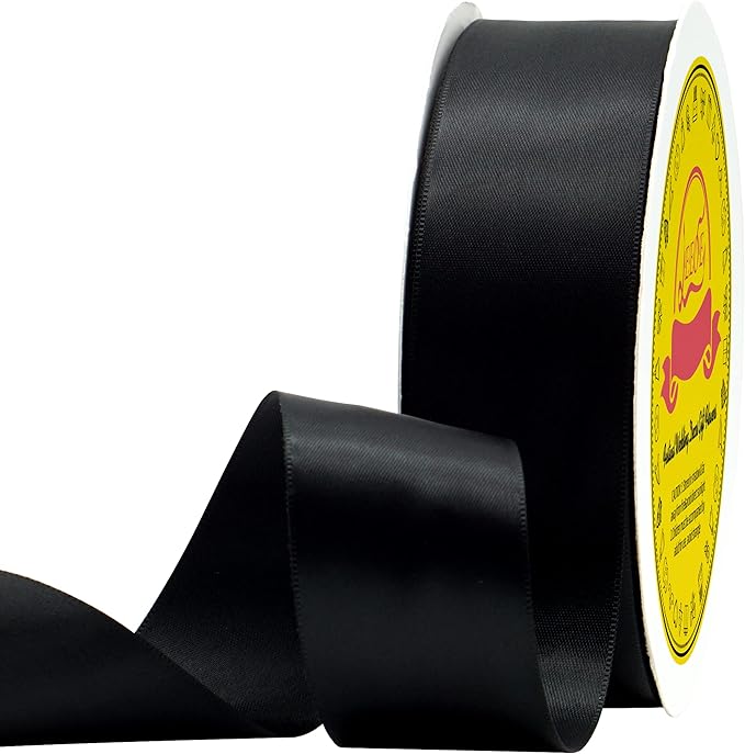Double Face Black Satin Ribbon 1-1/2 inch X 50 Yards Polyester Black Ribbon for Gift Wrapping Weddings Party Hair Bow Invitation Decorations and More