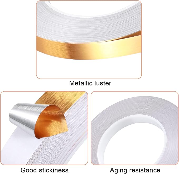 Zonon 3 Sizes Gold Self Adhesive Polyester Film Tape, Gold Washi Tape for Car Furniture Graphic Arts Walls Decor, 55 yds(5/10/15mm)