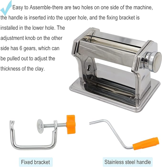 Polymer Clay Press Machine, Craft Clay Mixers Machine and 40PCS Polymer Clay Cutters Mold, Stainless Steel Handmade Clay Rolling Machine for DIY Craft - 6 Thickness Options