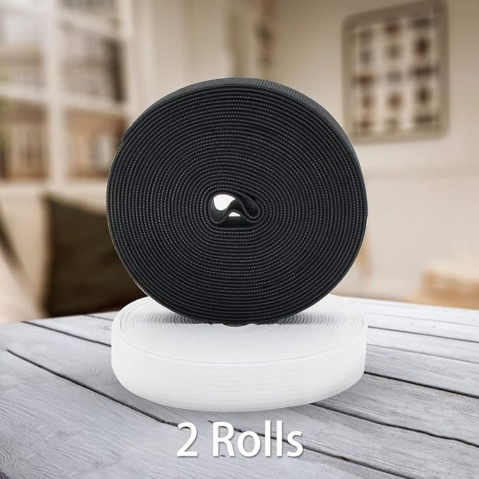 3/4 Inch Elastic Band High Elasticity Knit for Wigs Hair Bonnet Sewing, 2ROLLS(Black 5 Yard, White 5 Yard)