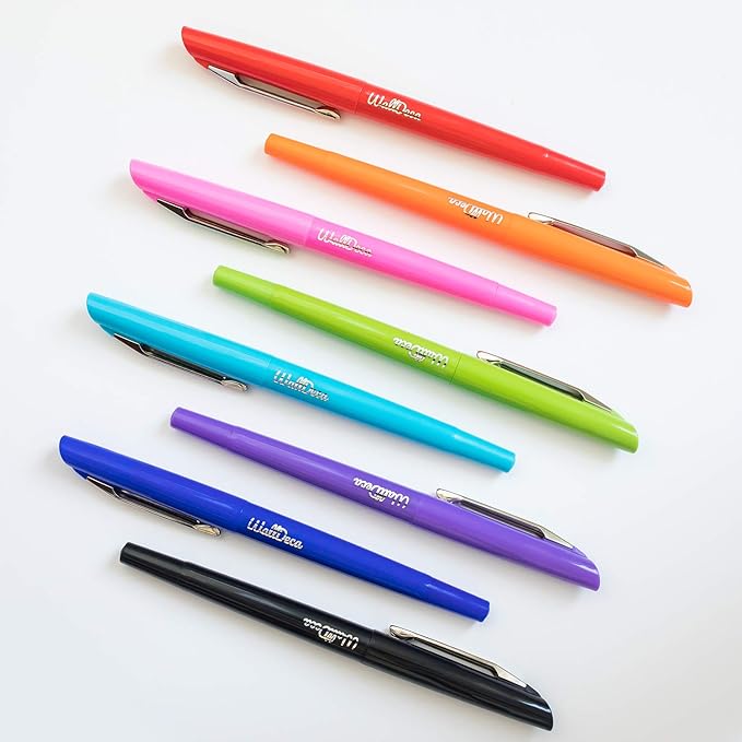 WallDeca Fine Point Felt Tip Pens (0.5mm), Vibrant Multi-Colored Writing Set With Smooth-Flowing Ink, No Bleed Markers for Journals and Note Taking, Everyday Writing and Colorful Doodling (8-Pack)