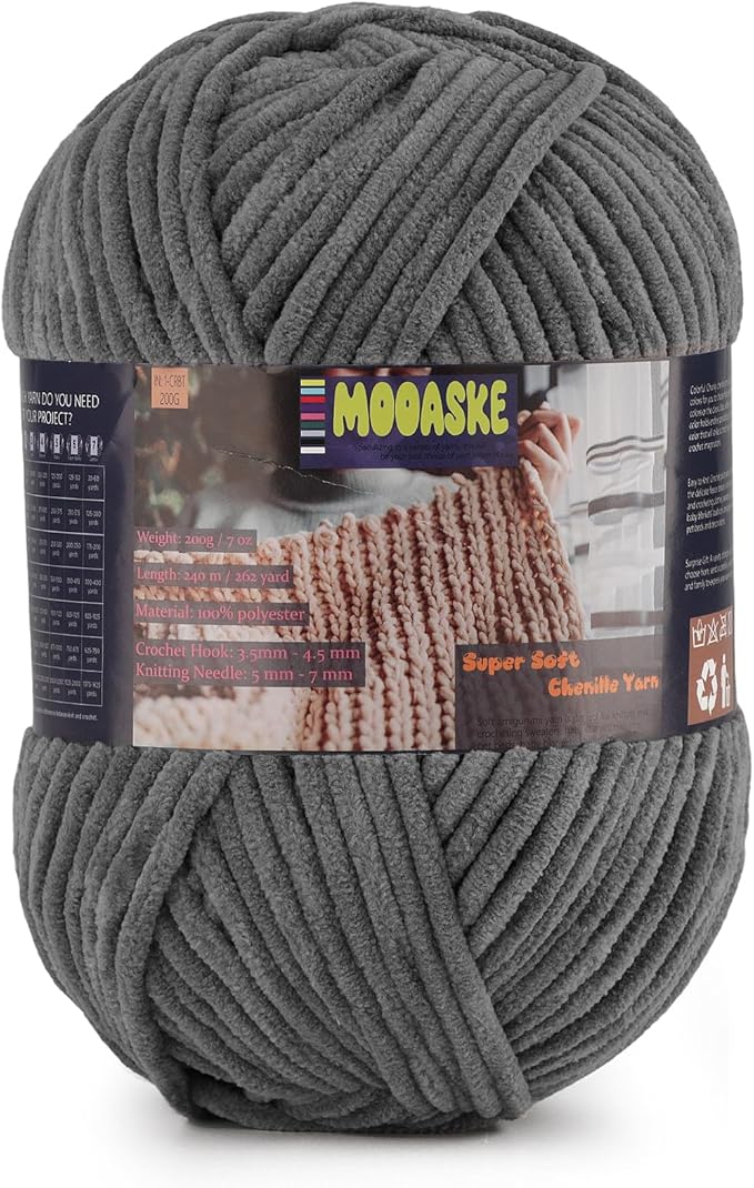 Fluffy Chenille Yarn for Crocheting - Baby Blanket Yarn for Knitting - Velvet Yarn for Amigurumi Crochet, Ultra Soft Yarns Weight Per Roll 200g/7oz, Length 240m/262yard