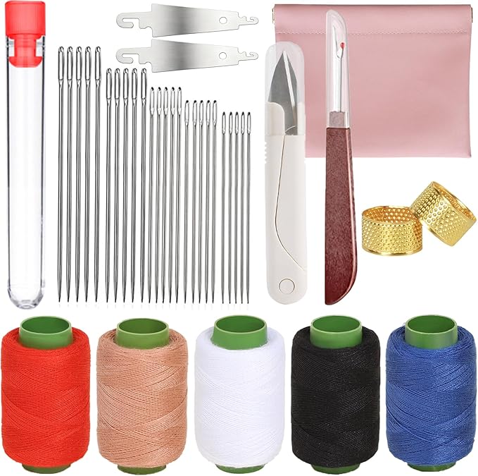 37Pcs Sewing Tool Set, Big Eye Steel Needles Kit with Stainless Steel Hand Sewing & Quilting Needles, Professional DIY Needle and Thread Kit for Beginners and Sewing Lovers