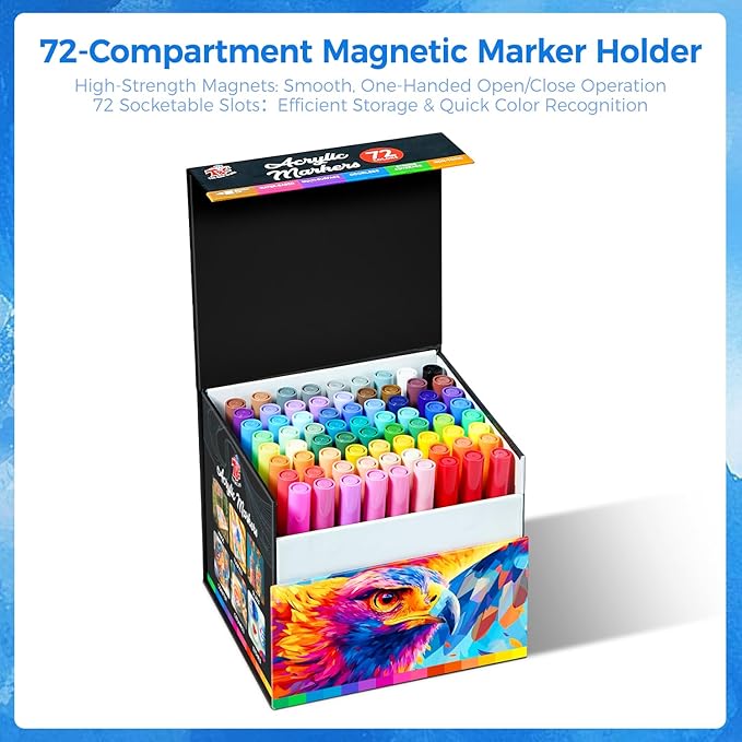 TBC The Best Crafts Acrylic Paint Markers, 72 Colors Water-Based Paint Pens for Art and Craft Projects, Multi-Surface Use on Fabric, Glass, Wood, Stone, Metal, Ceramic, Canvas, Rock
