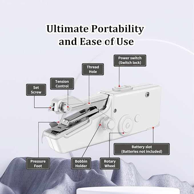 Handheld Sewing Machine,Sewing Machines for Beginners,Portable Electric Mini and Samll Hand Held Kit for Adults Included Mannual and Accessories,Sewing Hem Quick Stitching (White-1)