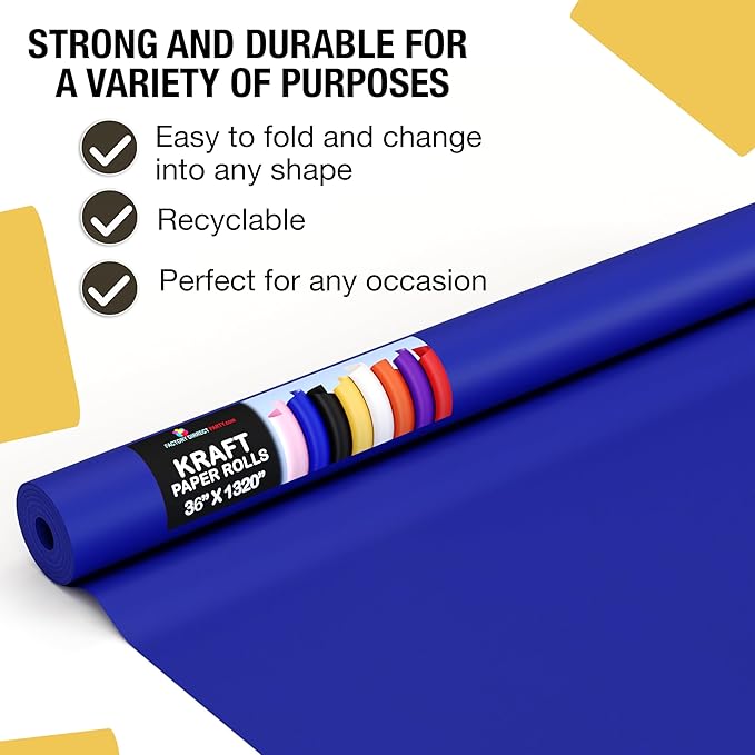 Crown Display Dark Blue Kraft Paper Roll - 36" X 1320" (110' Ft) - Perfect for Shipping & Packing - Craft Paper Roll