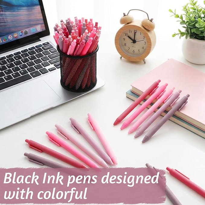 Crtiin 50 Pcs Gel Ink Pens Bulk, Black Ink 0.5mm Fine Point Retractable Pen Smooth Writing Office Supplies for Teacher Server Nurse Christmas Charity Donation Valentine (Light Pink)
