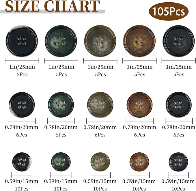 105Pcs Mixed Sewing Buttons,5 Color 4-Hole Craft Buttons,3 Size (15mm, 20mm, 25mm) Sewing Buttons for Clothes, Suitable for for DIY Crafts, Coats, Shirts, Pants, Shorts（Color2）