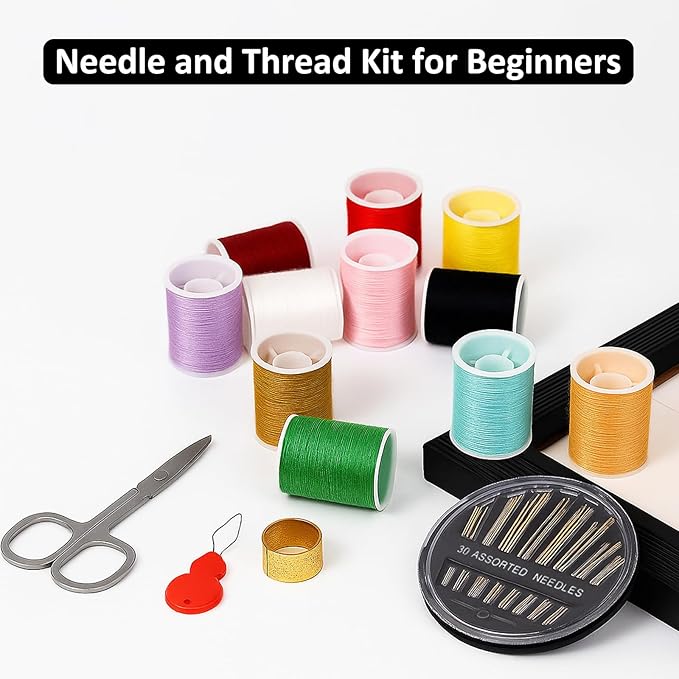 Saipe Portable Sewing Kit Basic Needle and Thread Kit for Beginners and Advanced Sewing Supplies and Accessories Stylish Case with Thread in 11 Colors, Scissors, Needles and Threader (White)