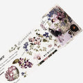 WT Pre-Cut Violet Veil Wide PET Tape, Single Roll, Soft Lilac Blossoms & Misty Backgrounds with Elegant Script, Transparent Decorative Tape for Journaling, Scrapbooking, Planner, DIY Crafts, 65mm x 5m
