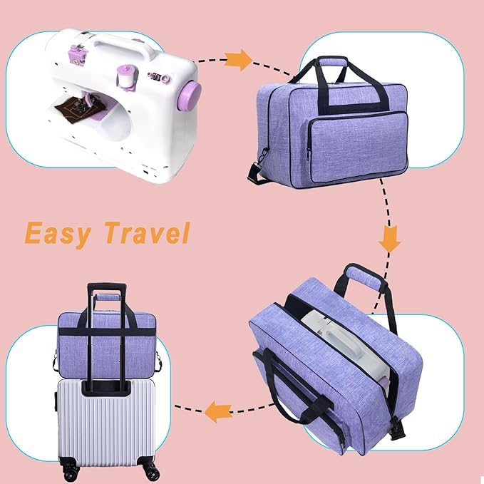 Sewing Machine Carrying Case，Sewing Machine Carrying Case Tote Bag，Universal Tote Storage Bag with Pockets and Handles, Suitable for Most Standard Singer, Janome (PURPLE)