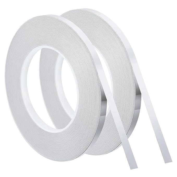 uxcell Metallic Tape, 0.31 in x 164 ft Self Adhesive Metalized Polyester Film Tape Waterproof Shiny Washi Tape for Walls Graphic Arts Gifts Wrapping Crafts Decoration, Gloss Silver, 2 Pcs