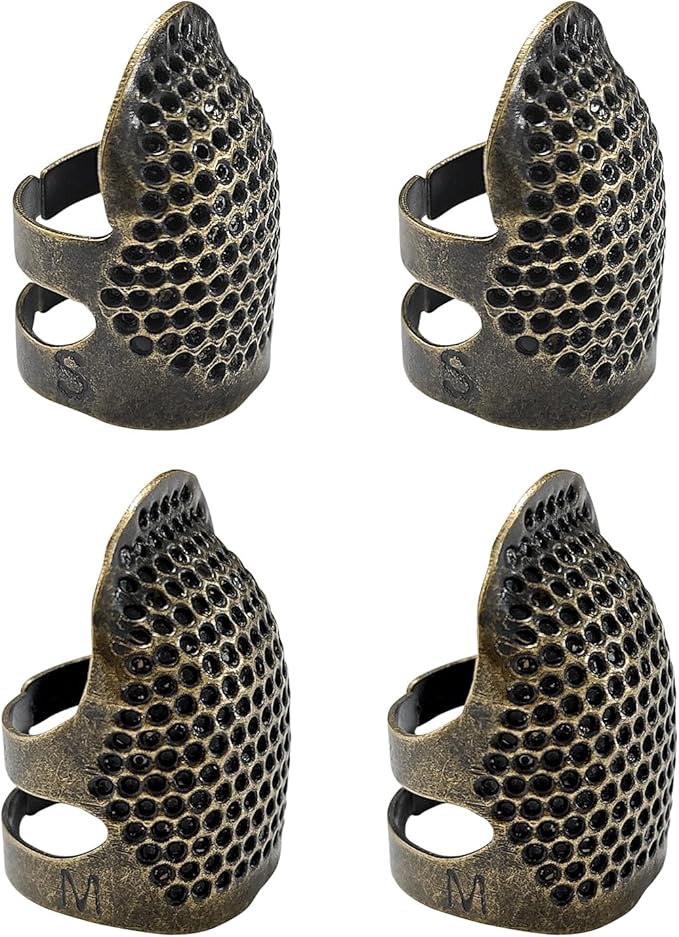 ZESION 4Pcs Sewing Thimbles, Adjustable Metal Thimbles for Hand Sewing Finger Protector, Quilting Craft Accessories for Knitting Needlework DIY Tools, Bronze(2 Sizes, S/M)