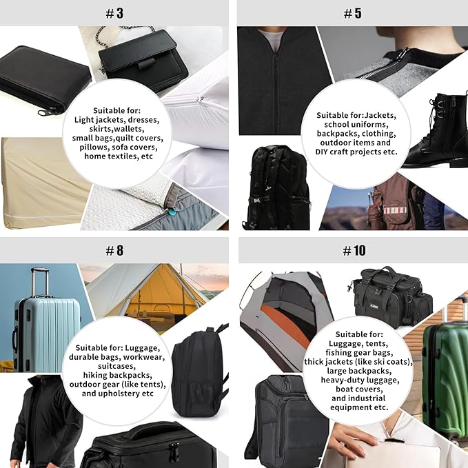 #10 Zippers Bulk 10 Yards 360 inch Black Nylon Coil Zipper by The Yard with 20pcs Sliders and 20pcs Zipper Pulls for Replacement and Sewing Tailor Craft Bags, Luggage, Tents, etc.