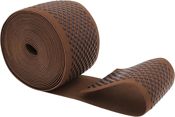 Mandala Crafts 2.5 Inch Elastic Silicone Gripper Tape for Clothing - 5 Yds Dotted Non Slip Elastic Band for Sewing - Brown Silicone Flat Fabric Stretchy Ribbon Straps