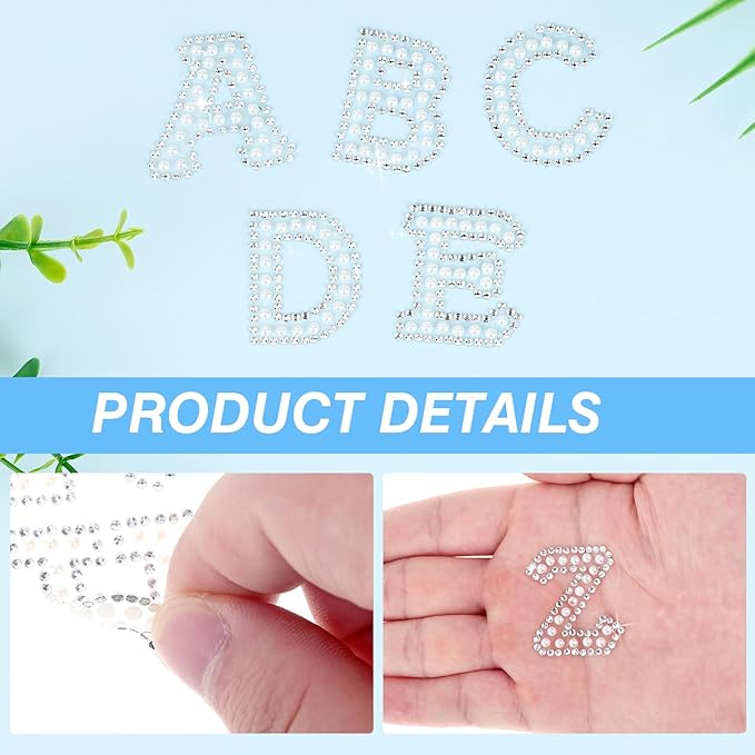 107 Pcs Pearl Letter Stickers,3 Sheets A-Z Glitter Rhinestone Letter and 1 Sheet 0-9 Pearl Number Stickers,Self Adhesive Sticky Letters for DIY Crafts Scrapbooking (White+White)