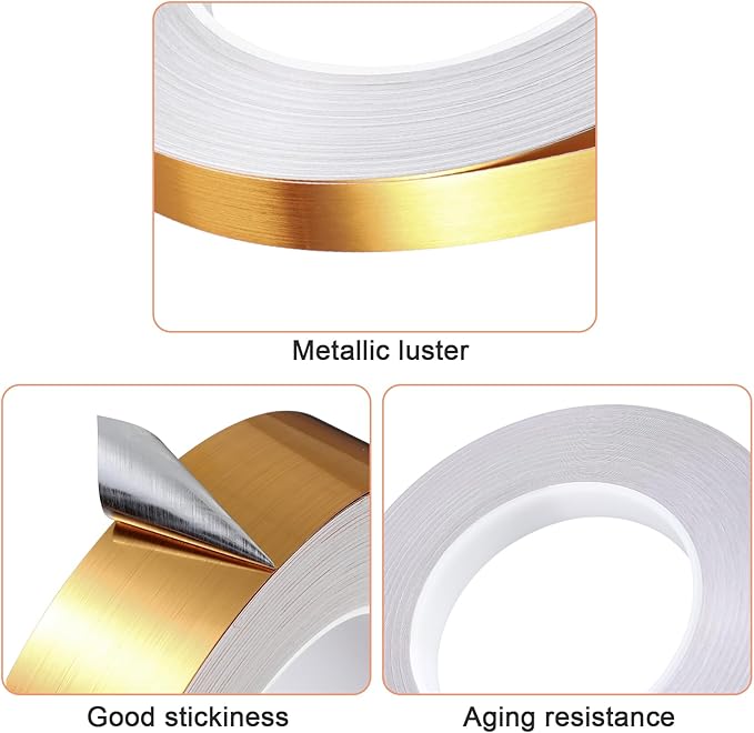 Zonon 3 Rolls 0.2" 0.4" 0.6" Gold Washi Tape 54.7 Yard Solid Foil Self Adhesive Polyester Film Metallic Tape for Detailing Graphic Arts for Crafts Walls Cars and Boats Trim(0.4'')