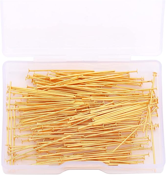 18K Gold Plated Flat Head Pins Non Tarnish 30mm 200pcs for Jewelry Making Findings