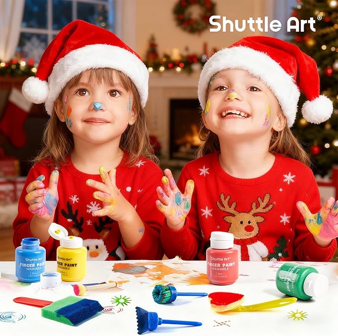 Shuttle Art Washable Finger Paint Set, 15 Colors (2 fl oz) Toddler Paint, Non-Toxic Finger Painting for Toddlers, Kids Arts and Crafts