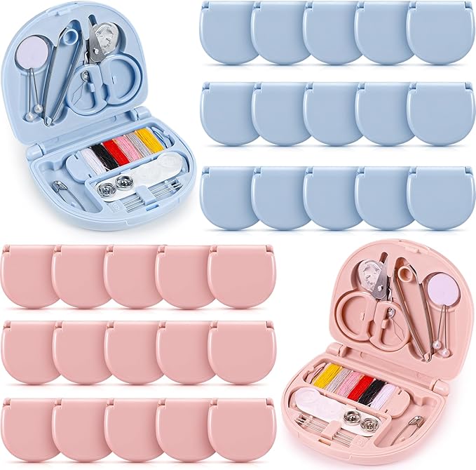 Yuxung 30 Pieces Mini Travel Sewing Kit Basic Portable Emergency Sewing Repair Kit in Bulk with Threads Scissors Needles for Beginner Traveler Hotel Charity Homeless