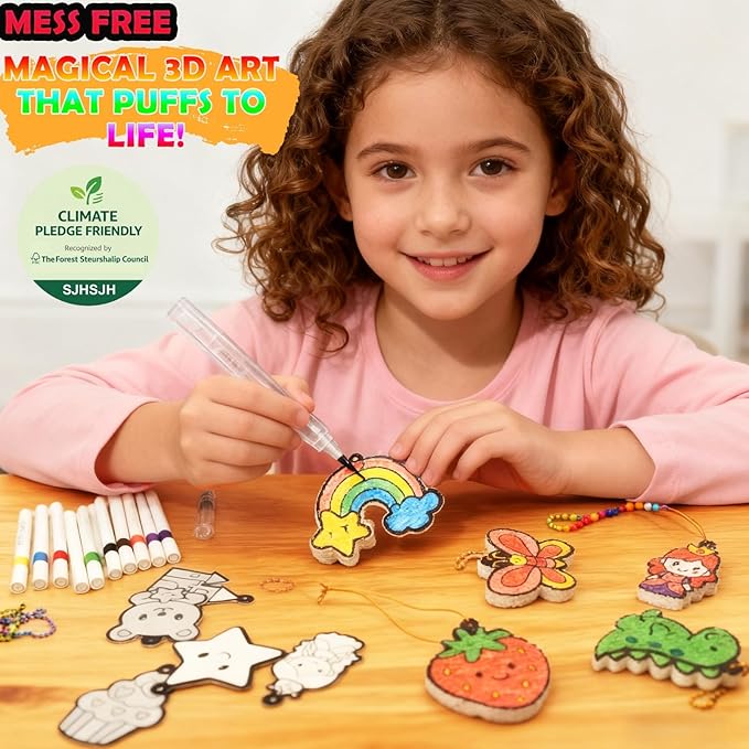 Aqua Puffs 3D Art Kit for Kids, Stocking Stuffers – Mess-Free Paint by Number Crafts with Princesses & Unicorns, DIY Color & Inflate Activity Set, Creative Travel Toy & Gift for Girls & Boys Ages 4-10
