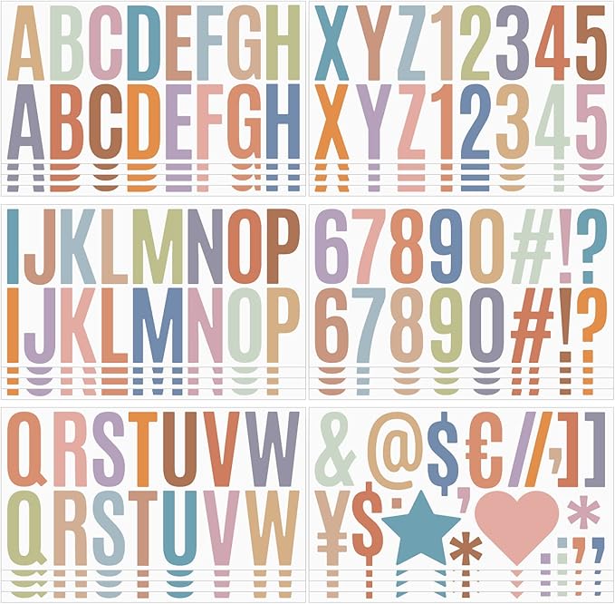 500 Pcs 30 Sheets Large Letter Stickers 2.5 Inches Boho Alphabet Number Self Adhesive Sticker for Bulletin Board, Classrooms, Mailbox, Scrapbooking, Poster board Vinyl Stick On Letters (2.5 Inch, Boho