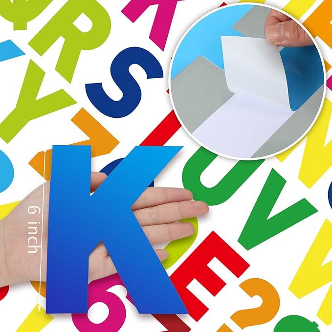 184 Pcs Large Vinyl Letter Sticker 6" Big Alphabet Number and Symbol Sticker Self Adhesive Removable Letter Decal for Christmas Bulletin Board Classroom Decor Poster Window Door Mailbox(Multicolored)
