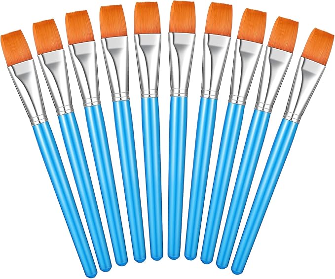 Zonon 10 Pcs 1 Inch Flat Head Paint Brushes Bulk Watercolor Acrylic Paint Brushes Synthetic Nylon Hair Paintbrush Artist Painting Brush for Detail Painting Oil Watercolor Fine Art Painting(Sky Blue)