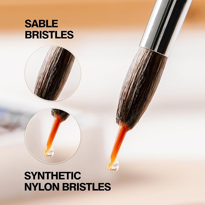 Watercolor Brushes Professional, Hageri 6Pcs Extended Needle Point Brushes for Fine Detailing Art, Synthetic Extra Long Pinhead Brush with Sable Body for Watercolor Acrylic Gouache Inks Painting