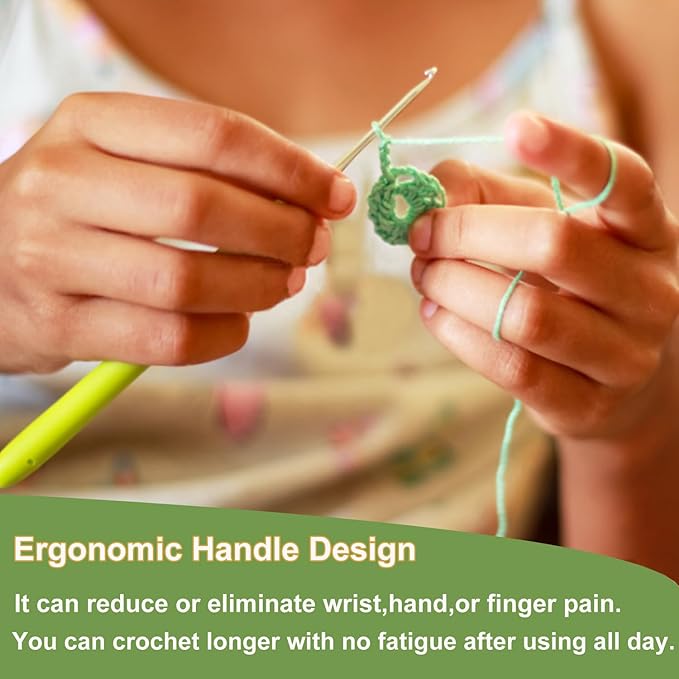 Hobekoee 1mm Lace Crochet Hook Ergonomic Handle for Arthritic Hands Soft & Smooth Knitting Needles for Beginners and Crocheting Yarn