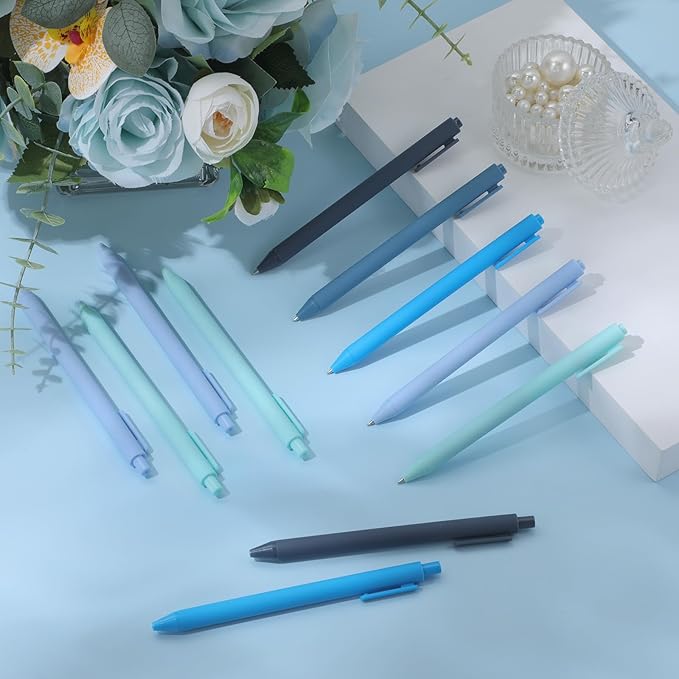 Crtiin 50 Pcs Gel Ink Pens Bulk, Black Ink 0.5mm Fine Point Retractable Pen Smooth Writing Office Supplies for Teacher Server Nurse Christmas Charity Donation Valentine (Blue Series)