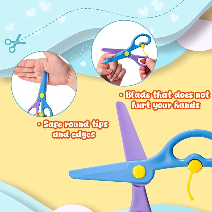LovesTown Toddler Scissors, 4PCS Adaptive Blunt Tip Training Safety Scissors for Kids, Child Hand-Eye Coordination Development, Early Preschool Development Tools, Stocking Stuffer DIY Craft Projects