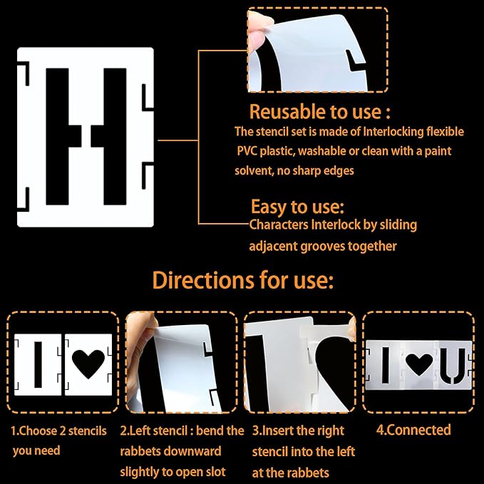 YEAJON 10 Inch Letter Stencils Symbol Numbers Craft Stencils, 42 Pcs Reusable Alphabet Templates Interlocking Stencil Kit for Painting on Wood, Wall, Rock, Sign, DIY Art Projects (10 inch)