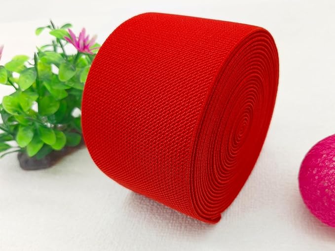 Red Wide Knit Elastic Band for Sewing 3 inch 5yards Double-Side Twill Woven Elastic Heavy Stretch Elastic Spool Band for Sewing Pants Waist-Wigs-Skirts-Craft-DIY Projects (#34)