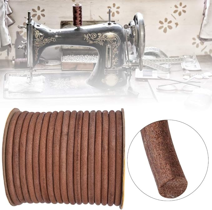 Sewing Machine Belt, 20m / 65.62ft Leather Belt Sewing Machine Cowhide Treadle Parts Replacement Sewing Machine Accessories Parts(6mm)