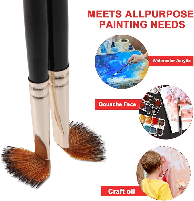 12 Pcs Filbert Paint Brushes Soft Artist Brushes Flat Nylon Bristles Painting Brushes with Wood Handle Paint Brush Set for Acrylic Oil Watercolor Gouache Painting
