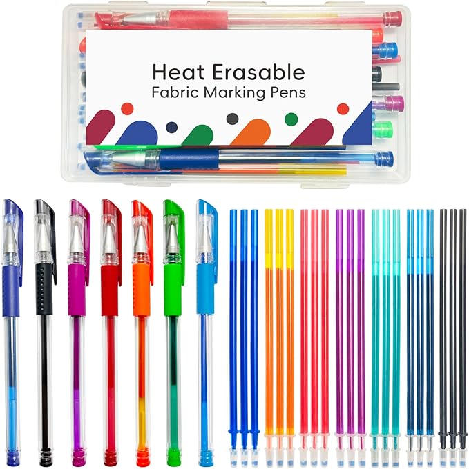Jauisus 7 Color Heat Erasable Pens for Sewing with 21 Refills, 0.5mm Heat Erasable Fabric Marking Pens for Dressmaking, Embroidery, Quilting Gifts
