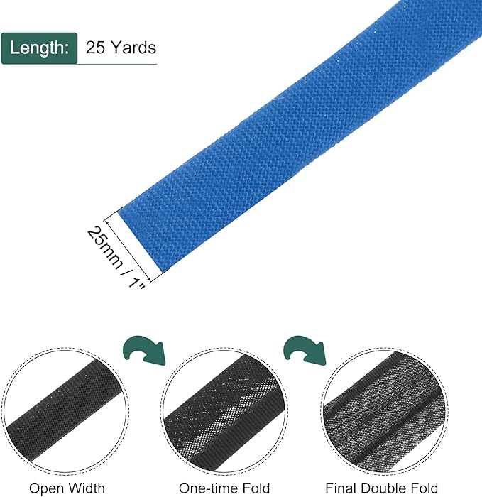 MECCANIXITY 1 Inch Double Fold Bias Tape Polyester Continuous Bulk Bias Tape for Sewing,Seaming Quilting Hemming Binding Crafts (Dark Blue 25 Yards)