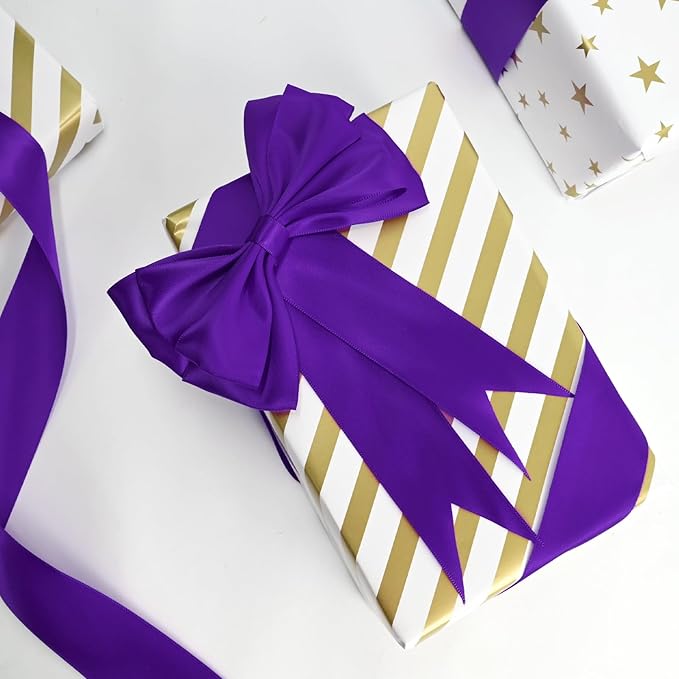 Double Face Purple Satin Ribbon 1-1/2 inch X 50 Yards Polyester Purple Ribbon for Gift Wrapping Very Suitable for Weddings Party Invitation Decorations and More