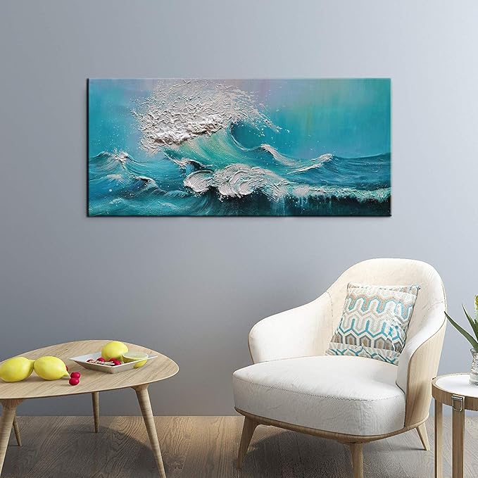 YaSheng Art - 24x48inch landscapes Abstract Art Painting，Oil Painting on Canvas Texture Blue Ocean scenery 3D Oil Painting Hand-Painted Abstract Artwork Canvas Wall Art Paintings Modern Home Decor Art