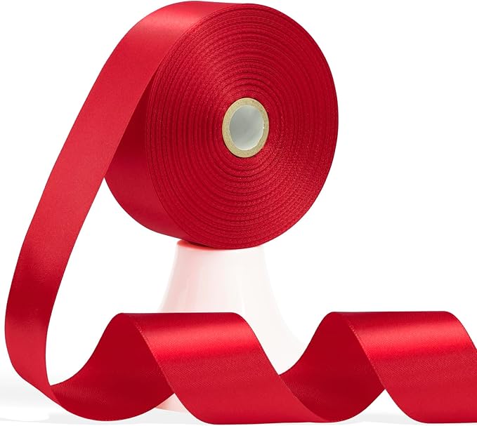 60 Yards Red Satin Ribbon 1-1/2 Inch, Solid Polyester Fabric Ribbon for Gift Wrapping, Crafts, Flower Bouquet, Wedding, Baby Shower, Festival, Christmas, Halloween, Mother's Day