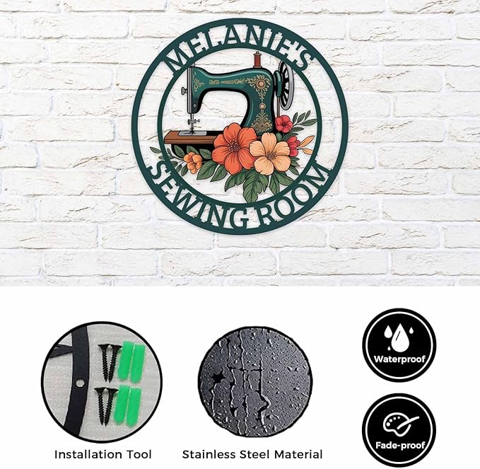 Custom Sewing Machine Metal Sign, Personalized Quilting Gifts for Mommy Grandma Wife, Mom's Sewing Room Decor, Vintage Quilting Supplies Craft Room Wall Decor, Gifts for Quilters Women