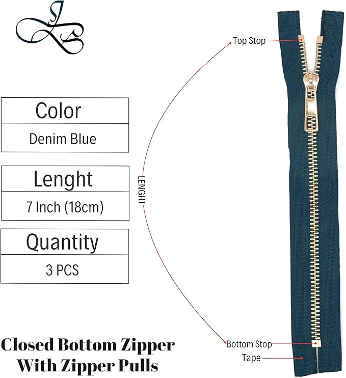 #5 Gold Metal Zipper - 50+ Colors - 3 PCS - (4-14 inches) Sizes - Luxury Lightweight Handcraft Metal Zippers with pulls for Purses Bags Pockets Shoes Sewing & Crafts DIY ZP02437
