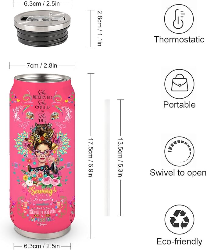 Sewing Tumbler Gifts For Women Girls Sewing Stainless Steel Insulated Tumbler With Straw Lid,Sewing Gifts For Women Quilting Crochet Lover Mom Grandma 17 Oz