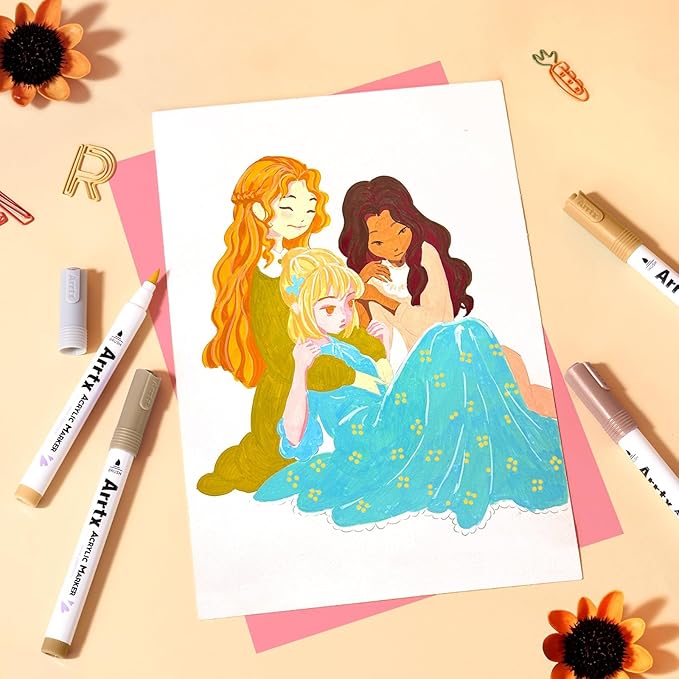 Arrtx Acrylic Markers Skin Tone 30 Colors,Brush Tip,Water Based Acrylic Paint Pens Paint Markers,Perfect for Glass Marking,Anime Drawing,illustration Sketching,Rock Painting,Stone,Canvas