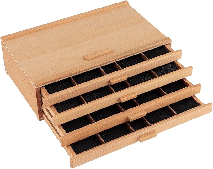 Cezanne Creative Mark Pastel Storage Box, 4-Drawer Wooden Art & Craft Supplies Organizer, Birch Wood, Brown